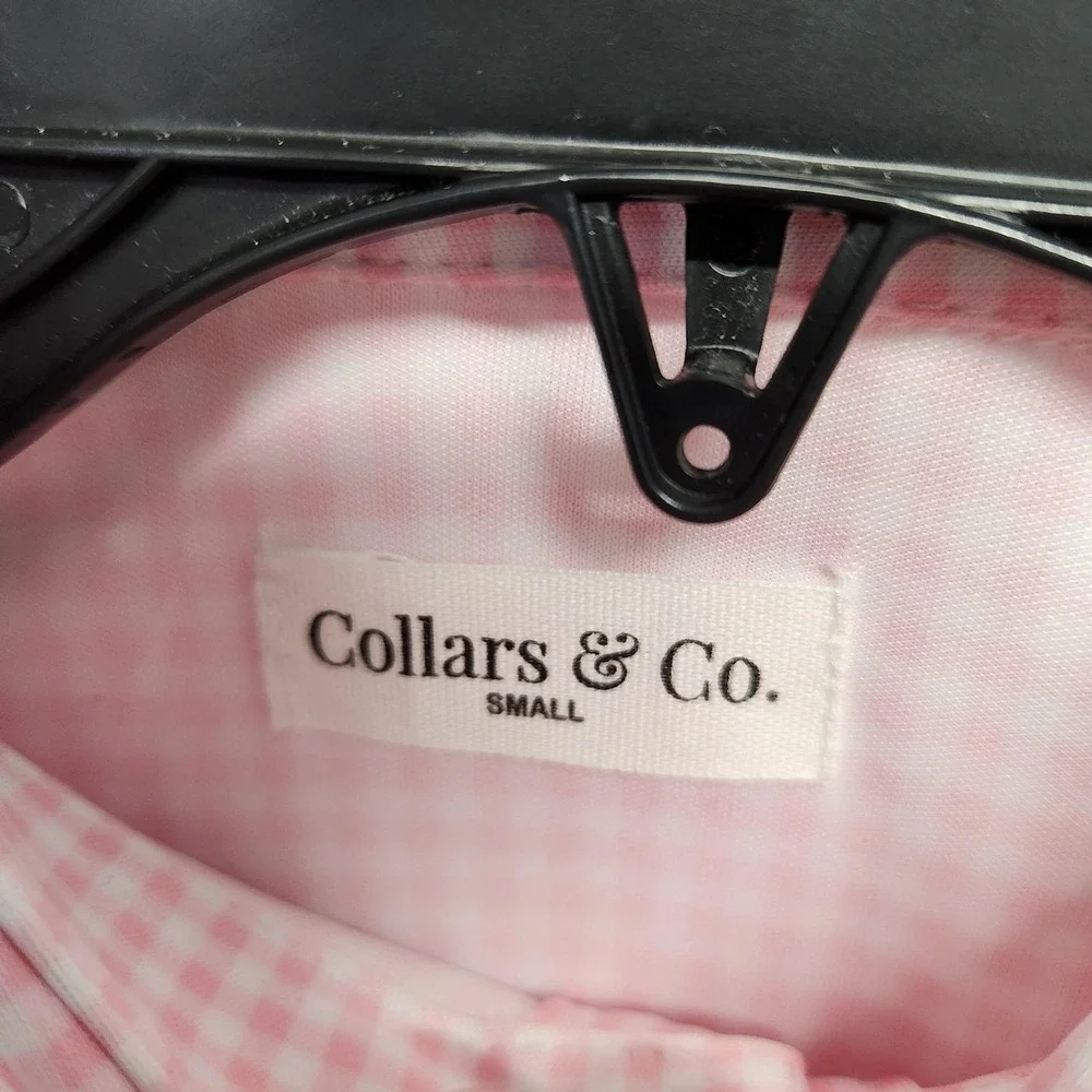 Collars &‎ Co. Polo Shirt Mens Small Pink White Dress Collar Gingham Check Golf
